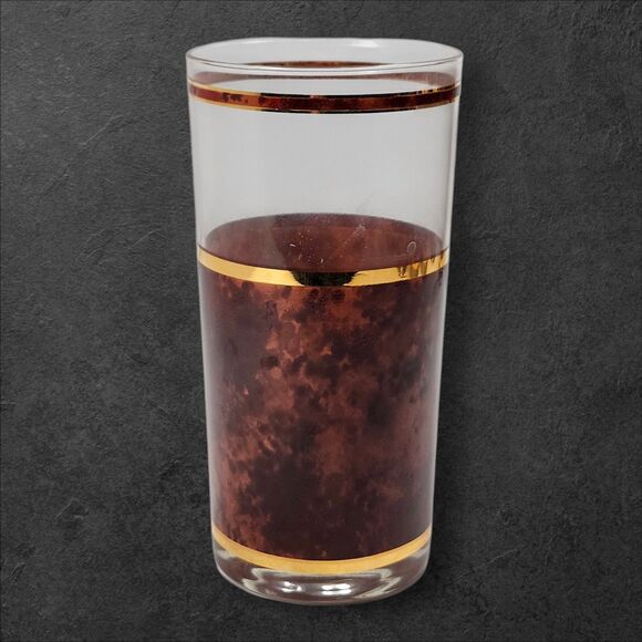 8 Vintage Culver Tortoiseshell Brazilian Brown Highball Glasses 22K Gold Barware - Picture 4 of 10